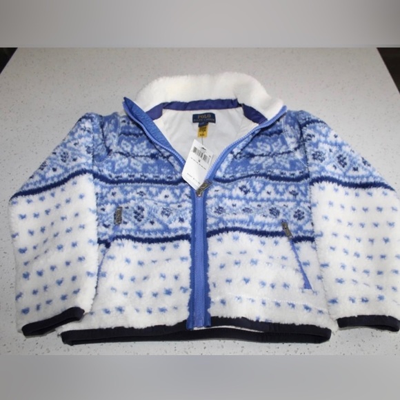 Polo Ralph Lauren Girls Fair Isle Fleece Jacket Size 5 Color Blue and White - Picture 3 of 4